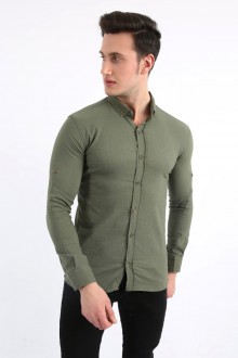 Armür Desenli Likralı Yeşil Gömlek