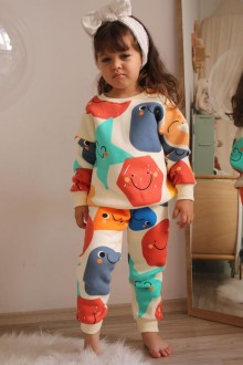 Üç İplik Şardonlu Baskılı Turuncu Takım 