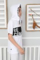 Kapşonlu Baskılı 100% Cotton Beyaz Tişört