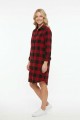 Kadın Kırmızı Siyah Ekose Desenli Düğmeli Uzun Kollu Pamuklu Gömlek Tunik Elbise