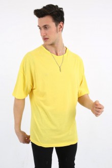Sıfır Yaka Oversıze Sarı Tişört
