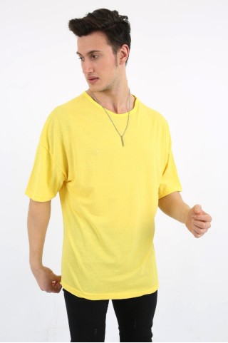 Sıfır Yaka Oversıze Sarı Tişört