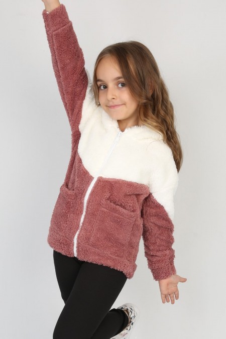 Welsoft Kumaş Kapşonlu Fermuarlı Cepli Somon Sweat 