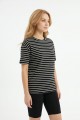 Kadın Yatay Çizgili Bisiklet Yaka Slim Fit Pamuklu Kısa Kollu Yazlık Tişört 