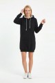 Kadın Siyah Kapüşonlu Kanguru Cep Detaylı Uzun Kollu  Sweatshirt Tunik Elbise