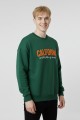 Erkek Yeşil Oversize Bisiklet Yaka California Nakış Baskılı Pamuklu Sweatshirt