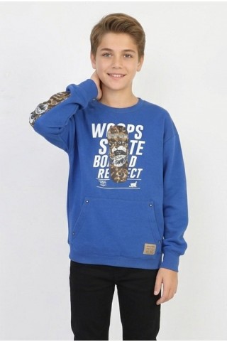 Erkek Çocuk Üç İplik Şardonlu Ön Ve Kol Baskılı Kanguru Cepli  Günlük Sweatshirt