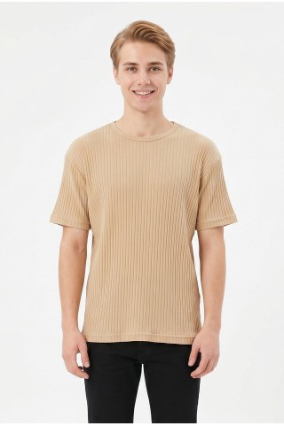 Erkek Fitilli Kumaş Bisiklet Yaka Slim Fit Esnek Kısa Kollu Yazlık Tişört