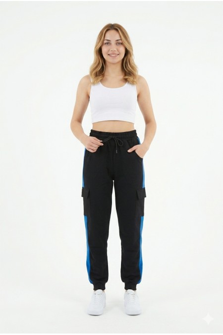 Kadın Şeritli Kargo Cepli Rahat Kesim Lastik Paçalı Günlük Spor Alt Eşofman