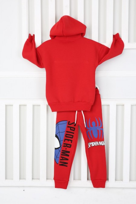 Üç İplik Şardonlu Kapşonlu Baskılı Kırmızı Takım 