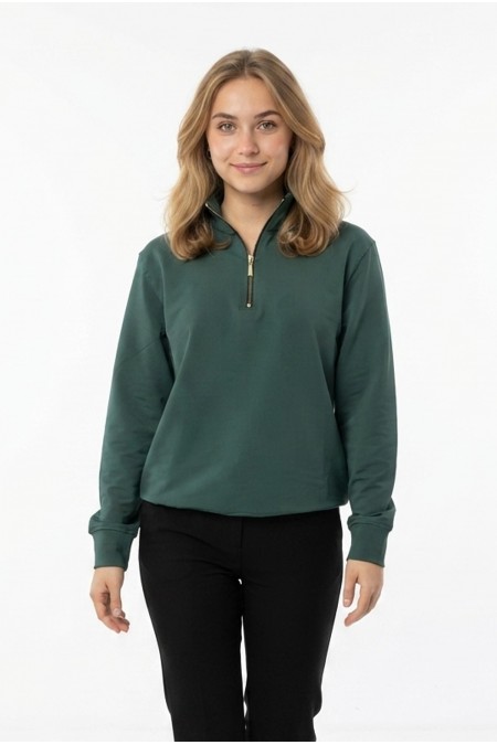 Kadın Yarım Fermuarlı Yuvarlak Yaka Günlük Rahat Kesim Sweatshirt