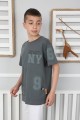  Sıfır Yaka Baskılı %100 Cotton Kumaş Antrasit Tişört
