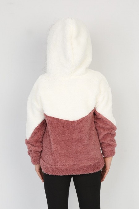 Welsoft Kumaş Kapşonlu Fermuarlı Cepli Somon Sweat 