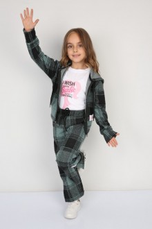 Şardonlu Pamuklu Jakar Kumaş Kareli 3 lü Haki Takım