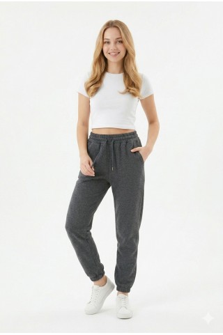 Kadın İki İplik Lastik Paçalı Rahat Kesim Cepli Günlük Spor Alt Eşofman