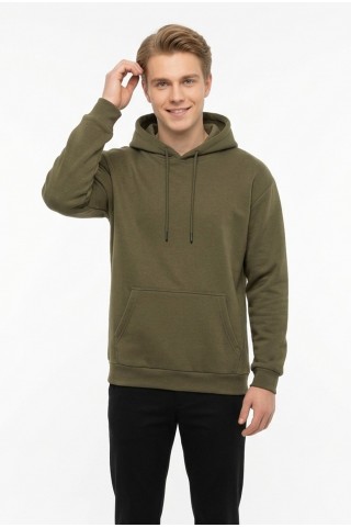 Üç İplik Şardonlu Kapşonlu Düz Erkek Günlük Sweatshirt