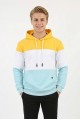 Erkek Üç İplik Şardonlu Kapüşonlu Parçalı Kanguru Cepli Günlük Sweatshirt