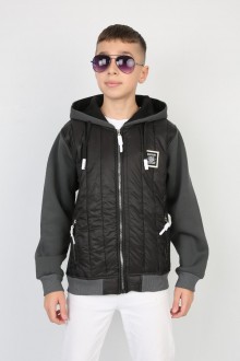 Üç İplik Kapşonlu Fermuarlı Baskılı Antrsit Sweat