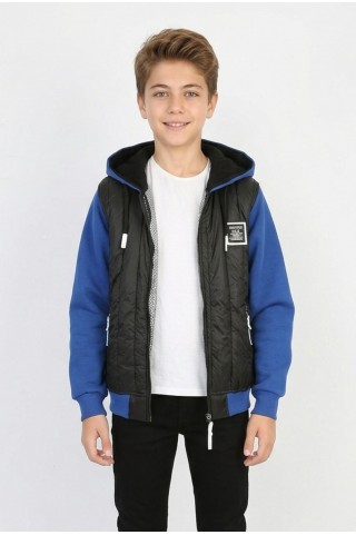 Garson Erkek Çocuk Üç İplik Armalı Kapüşonlu Fermuarlı İçi Termal Kolları Polar Günlük Sweatshirt