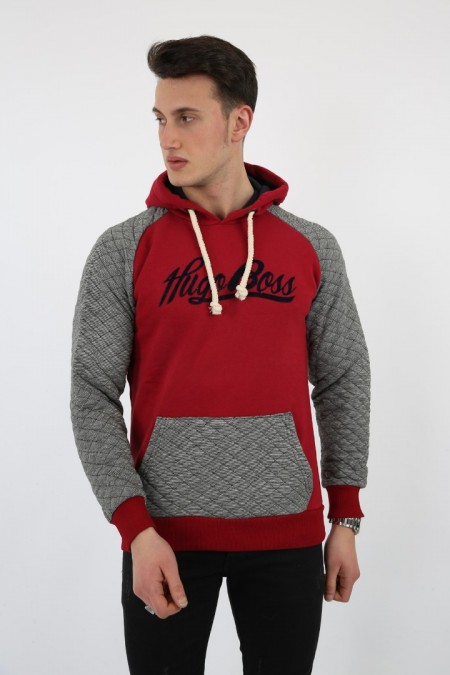 Üç İplik Şardonlu Kapşonlu Kanguru Cepli Baskılı Erkek Günlük Sweatshirt