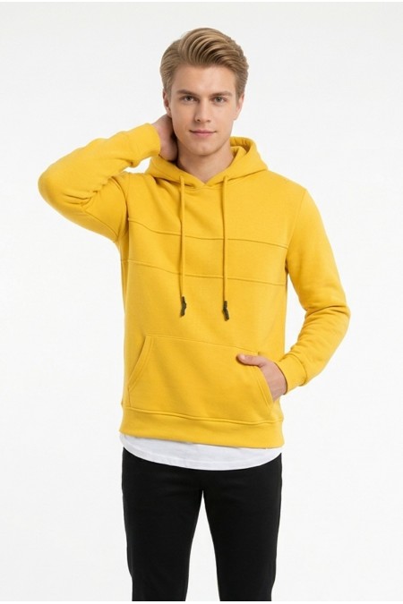 Erkek Üç İplik Şardonlu Kapşonlu Alttan Çıkmalı Günlük Sweatshirt