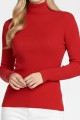 Kadın Kırmızı Balıkçı Yaka Uzun Kollu Fitilli Slim Fit Şık Günlük Triko Body