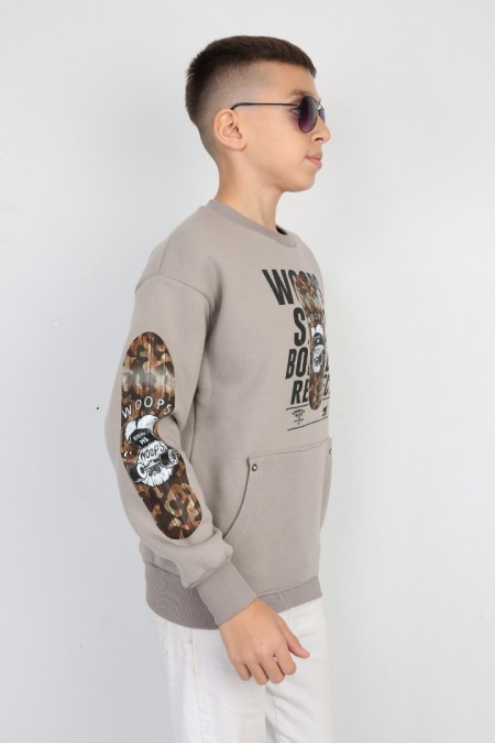 Üç İplik Şardonlu Baskılı Kanguru Cepli Erkek Çocuk Günlük Sweatshirt