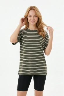 Kadın Yatay Çizgili Bisiklet Yaka Slim Fit Pamuklu Kısa Kollu Yazlık Tişört