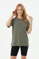 Kadın Yatay Çizgili Bisiklet Yaka Slim Fit Pamuklu Kısa Kollu Yazlık Tişört