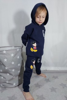 Üç İplik Şardonlu Kapşonlu Baskılı Lacivert Takım 