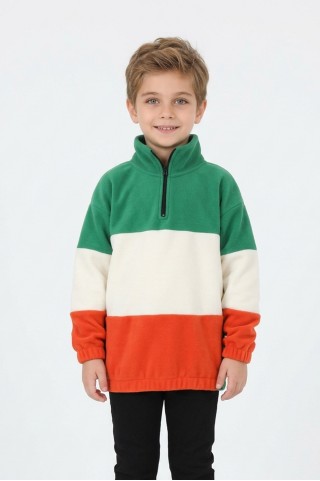 Erkek Çocuk Full Polar Kumaş Yarım Fermuarlı Garnili Günlük Sweatshirt