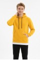 Erkek Üç İplik Şardonlu Kapşonlu Kanguru Cepli Alttan Çıkmalı Günlük Sweatshirt