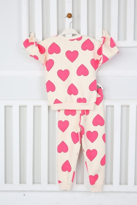 Üç İplik Şardonlu Baskılı Pembe Takım 