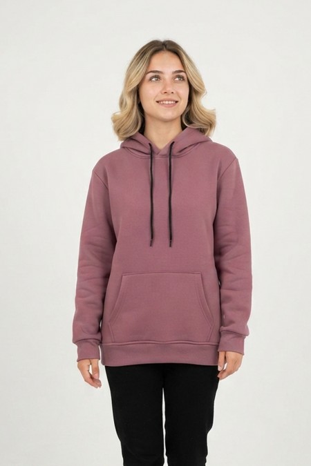 Kadın Kapşonlu Cepli Şardonlu Kalın Günlük Rahat Kesim Sweatshirt 