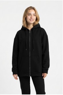 Kadın Fermuarlı Kapüşonlu Cepli Oversize Günlük Sweatshirt
