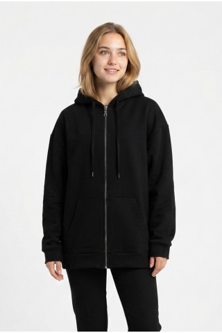 Kadın Fermuarlı Kapüşonlu Cepli Oversize Günlük Sweatshirt
