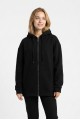 Kadın Fermuarlı Kapüşonlu Cepli Oversize Günlük Sweatshirt