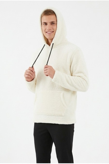 Erkek Kapüşonlu Kanguru Cepli Günlük Pelüş Sweatshirt