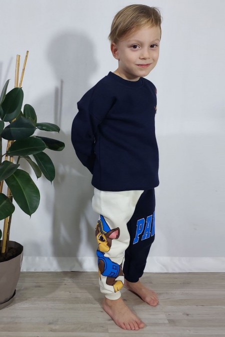 Üç İplik Şardonlu Arkası Baskılı Lacivert Takım 