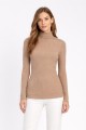 Kadın Kahve Balıkçı Yaka Uzun Kollu Fitilli Slim Fit Şık Günlük Triko Body