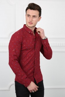 Nokta Desenli Bordo Gömlek