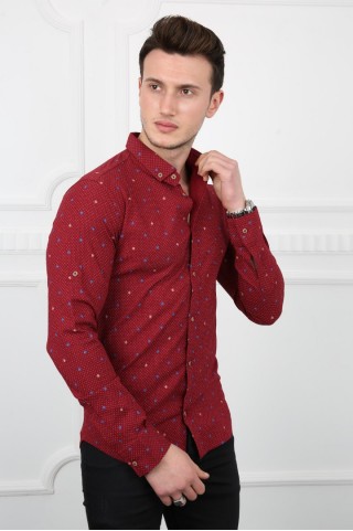 Nokta Desenli Bordo Gömlek