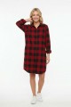 Kadın Kırmızı Siyah Ekose Desenli Düğmeli Uzun Kollu Pamuklu Gömlek Tunik Elbise