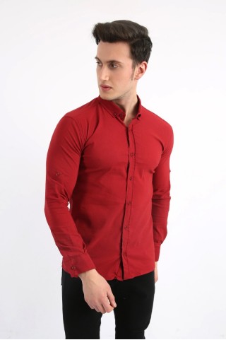 Armür Desenli Likralı Bordo Gömlek