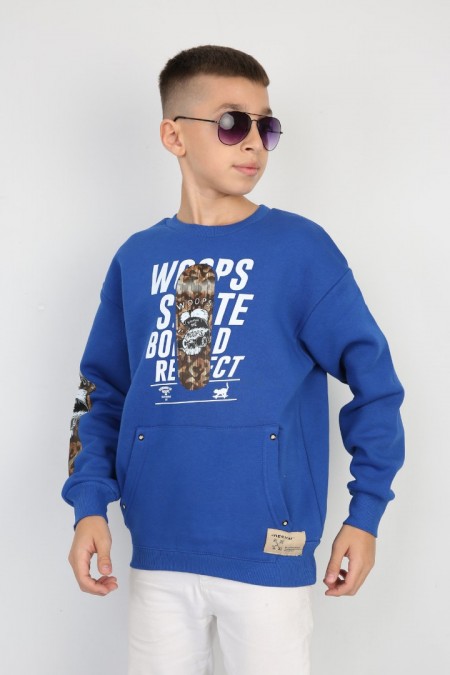 Üç İplik Şardonlu Baskılı Saks Sweat