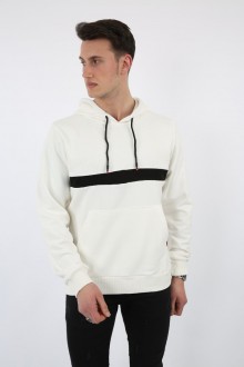 Kapşonlu Parçalı Beyaz Sweat