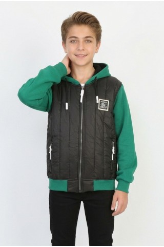 Garson Erkek Çocuk Üç İplik Armalı Kapüşonlu Fermuarlı İçi Termal Kolları Polar Günlük Sweatshirt