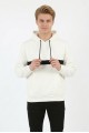 Erkek Üç İplik Kapşonlu Kalın Çizgili Kanguru Cepli Günlük Sweatshirt