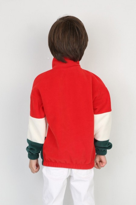 Full Polar Kumaş Yarım Fermuarlı Garnili Kırmızı  Sweat