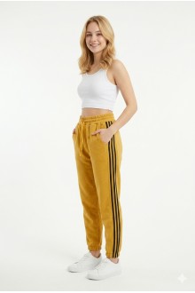 Bayan İki İplik Üç Çizgili Rahat Kesim Lastik Paçalı Cepli Günlük Spor Giyim Alt Eşofman